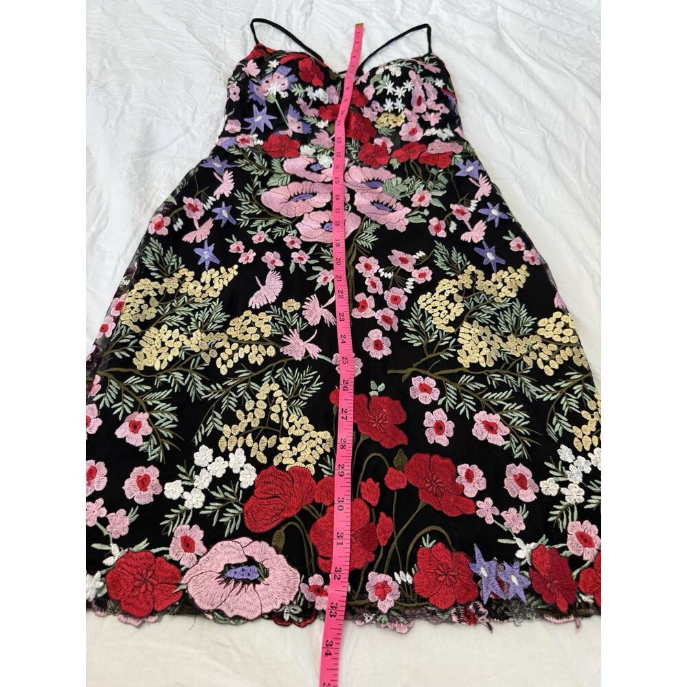 Mac Duggal Black Floral Embroidered Mesh Mini Dress Sweetheart Lace-Up 4 - Picture 5 of 6